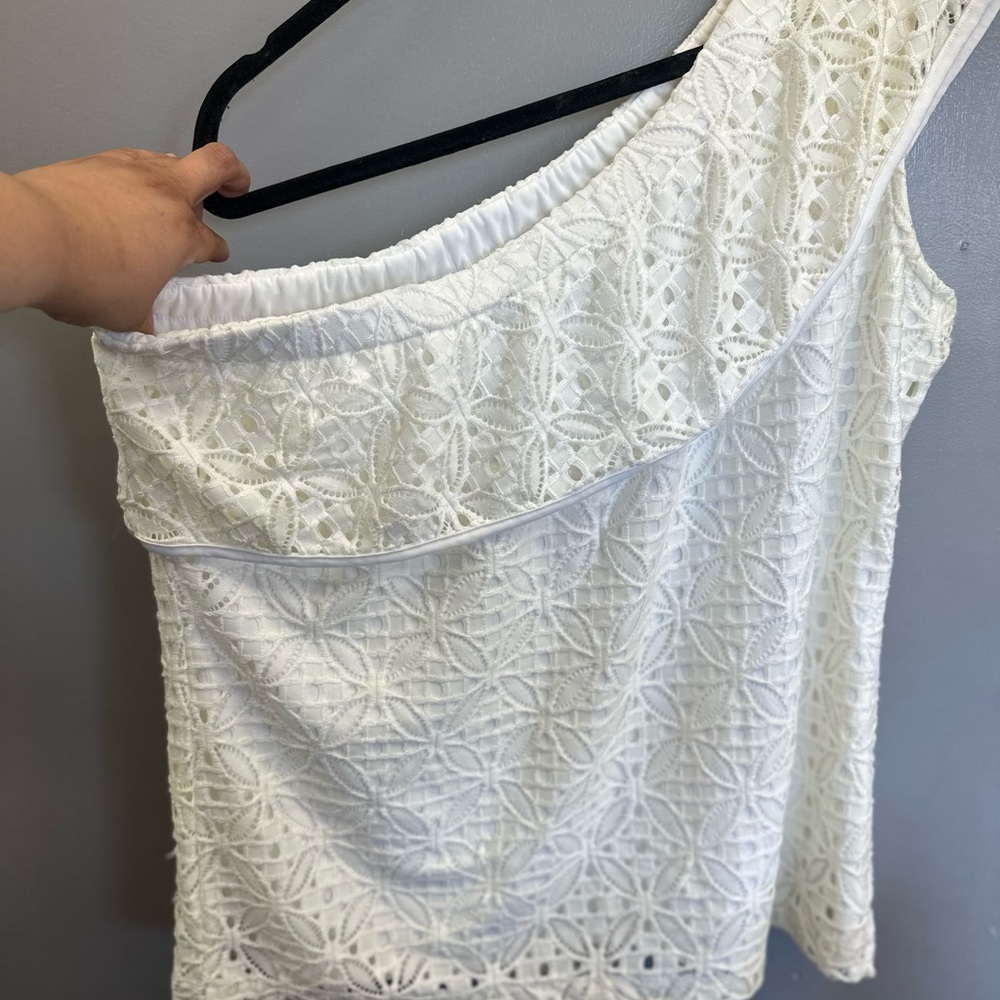 New York & Company Elegant White Lace Off-Shoulder Top<<<<46>>>> - Picture 2 of 5